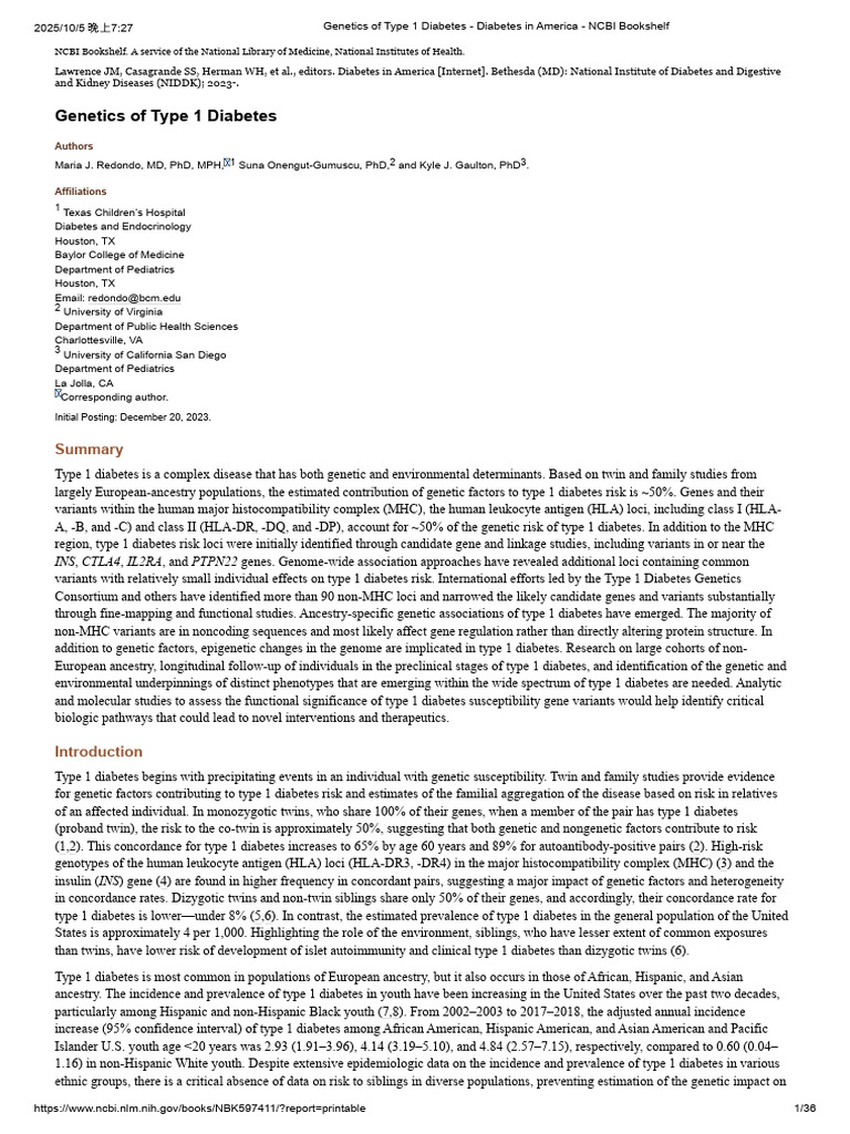 Genetics of Type 1 Diabetes - Diabetes in America - NCBI Bookshelf ...