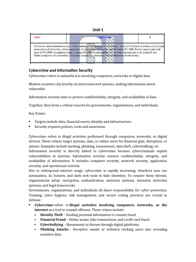 Unit1 | PDF | Cybercrime | Computer Security