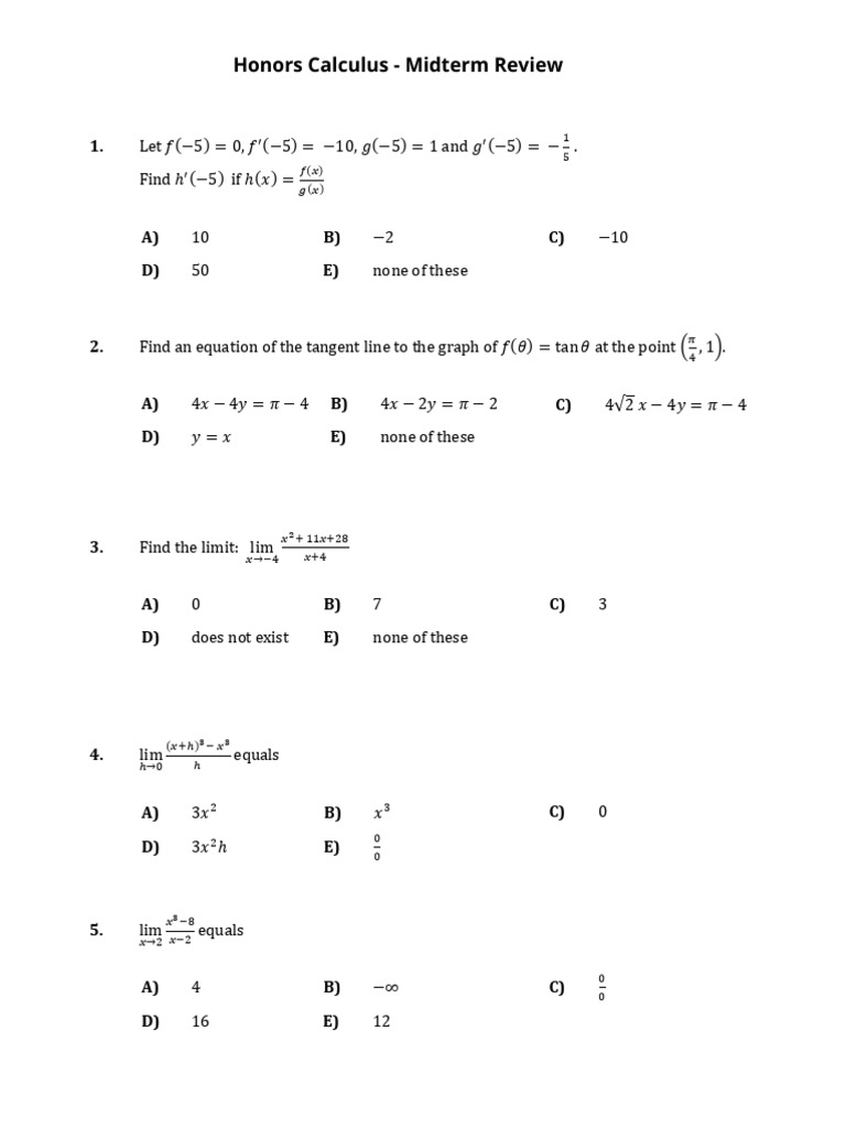 Honors Calculus - Midterm Review | PDF