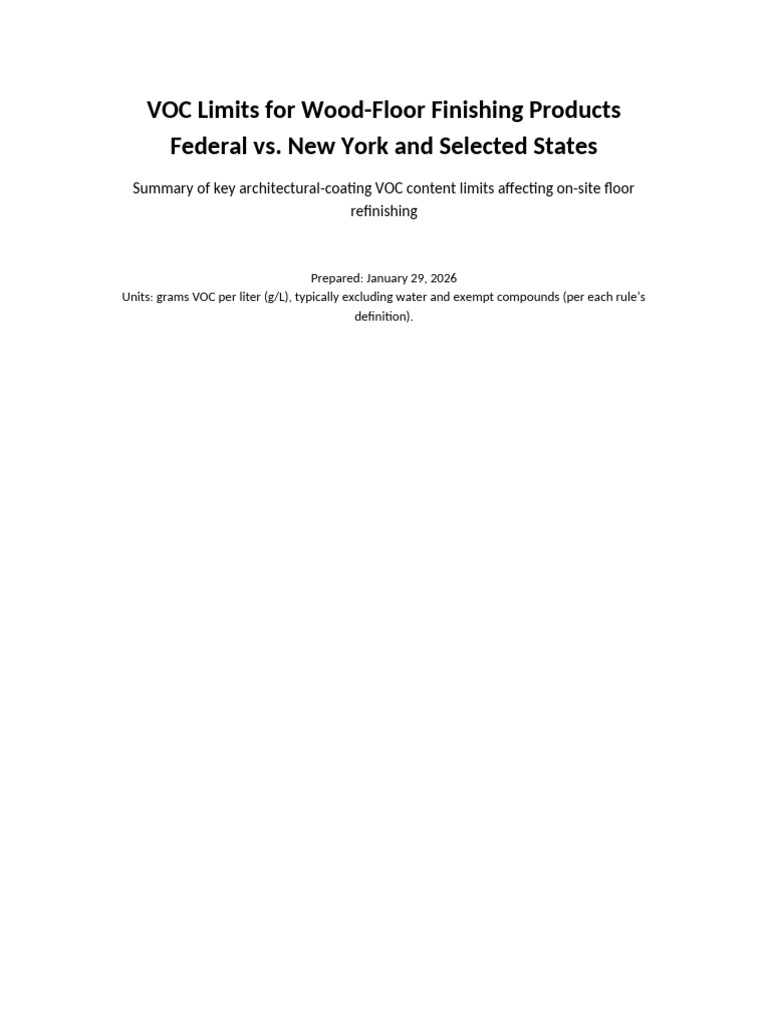 VOC Limits Wood Floor Finishing Federal Vs NY Selected States | PDF ...