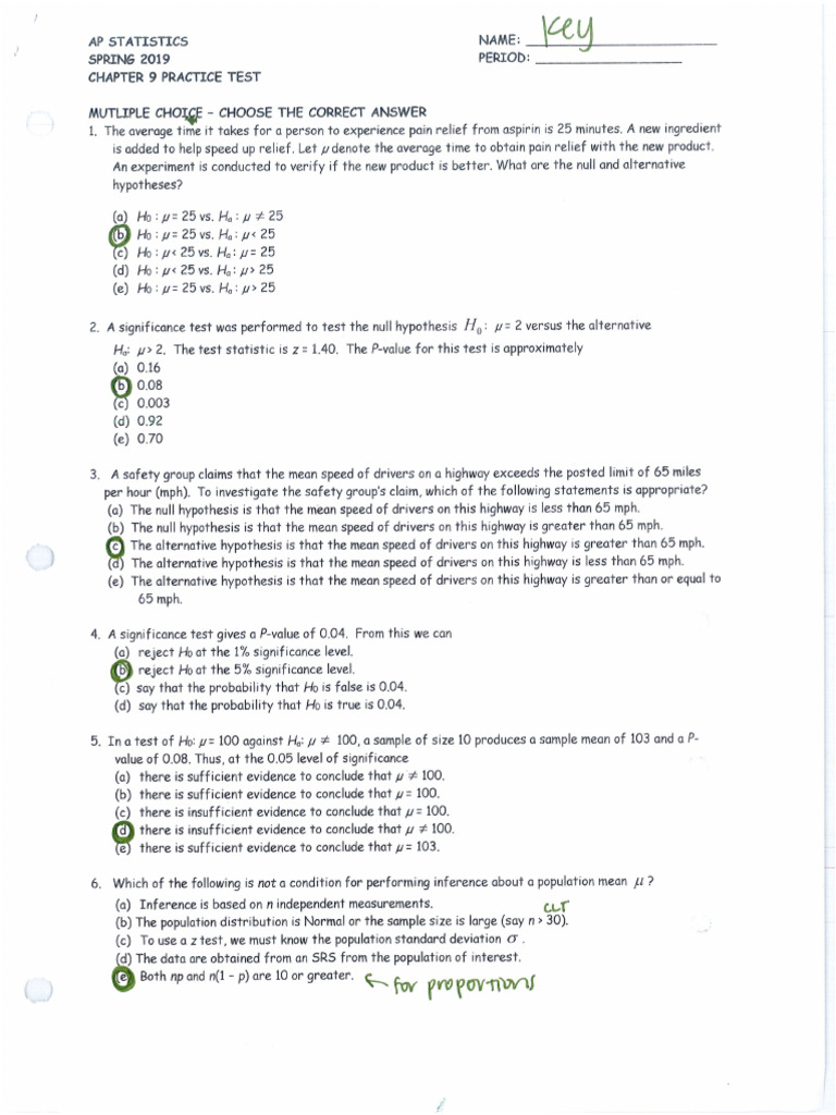 02-12-19 Key Chapter 9 Practice Test | PDF