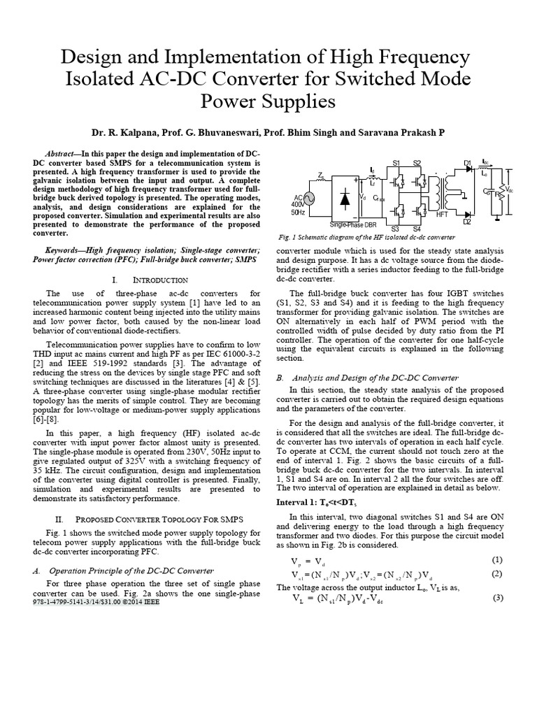 Design and Implementation of High Frequency Isolated AC-DC Converter ...
