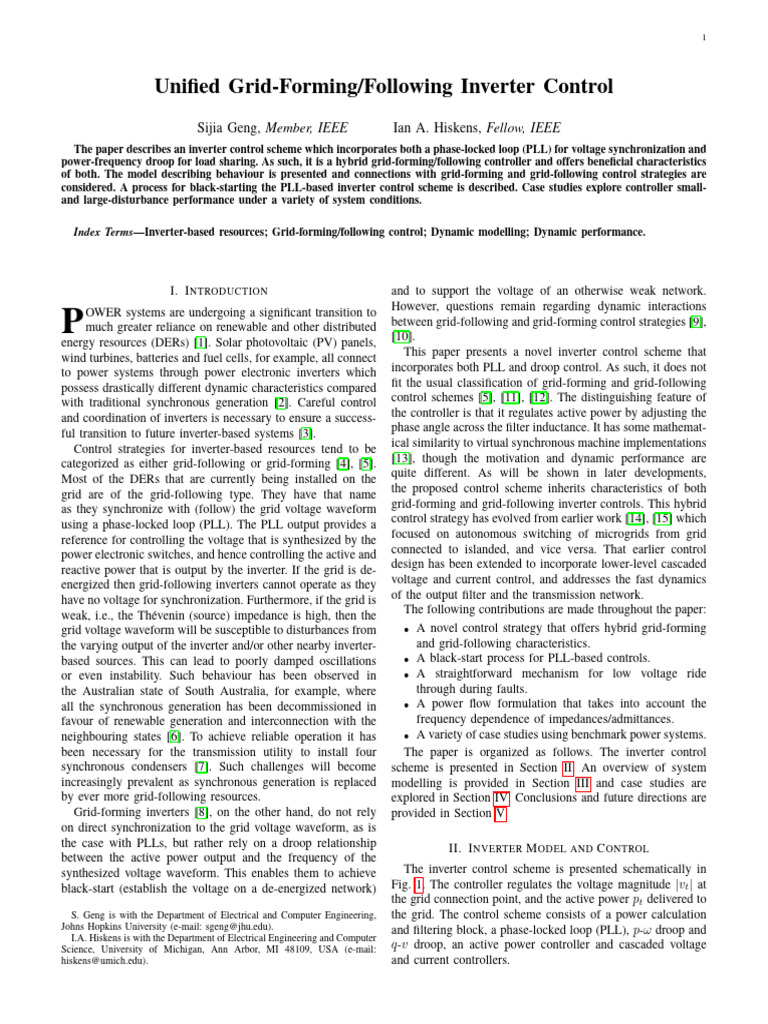 Unified Grid-FormingFollowing Inverter Control | PDF | Power Inverter ...