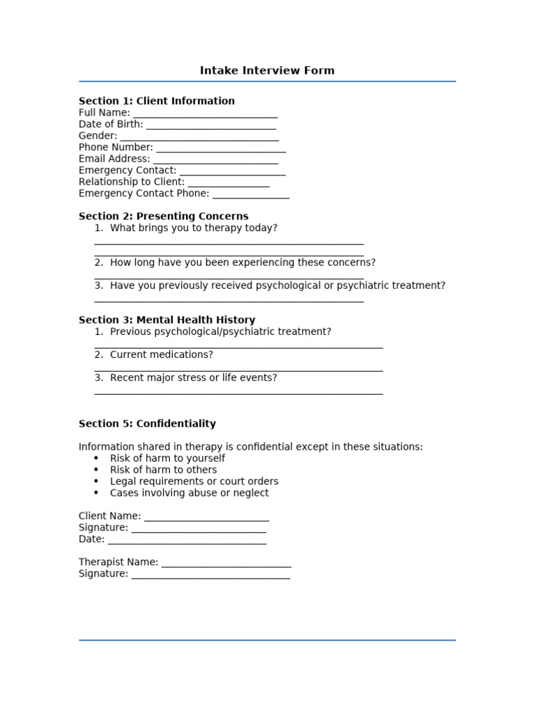 Client Intake Form Brief | PDF | Psychotherapy | Medical Treatments
