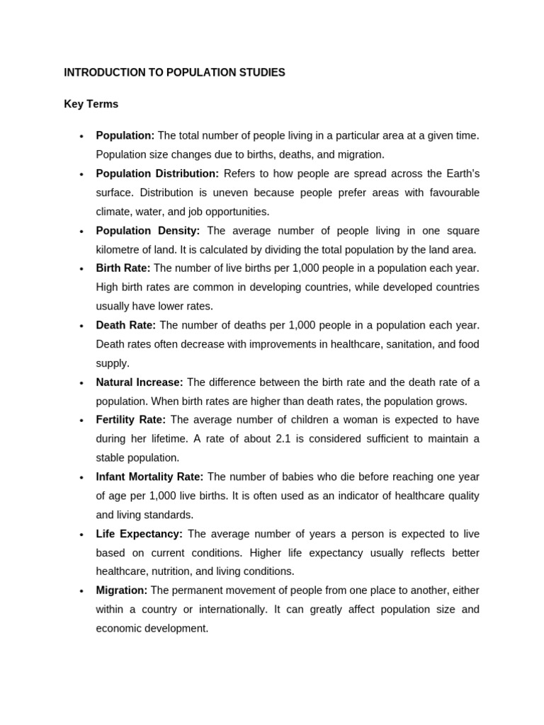 Igcse 1 Geography Introduction To Population Studies | PDF | Birth Rate ...