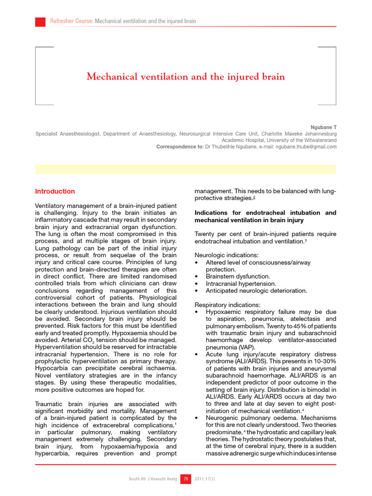 Mechanical Ventilation and The Injured Brain | PDF | Traumatic Brain ...