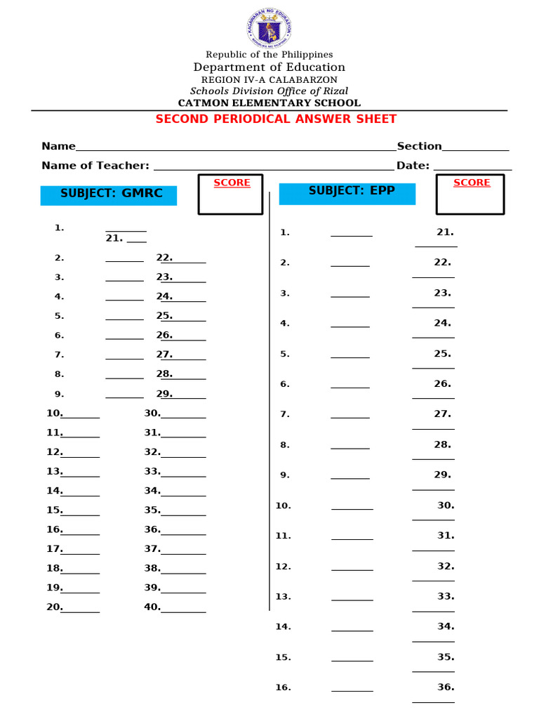 Answer Sheet | PDF