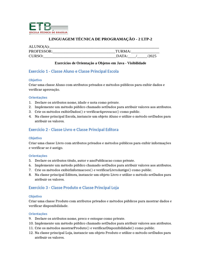 Exercicios-2 de Java - OO - Visibilidade | PDF