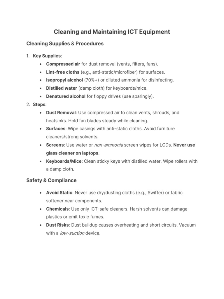 Cleaning and Maintaining ICT Equipment | PDF