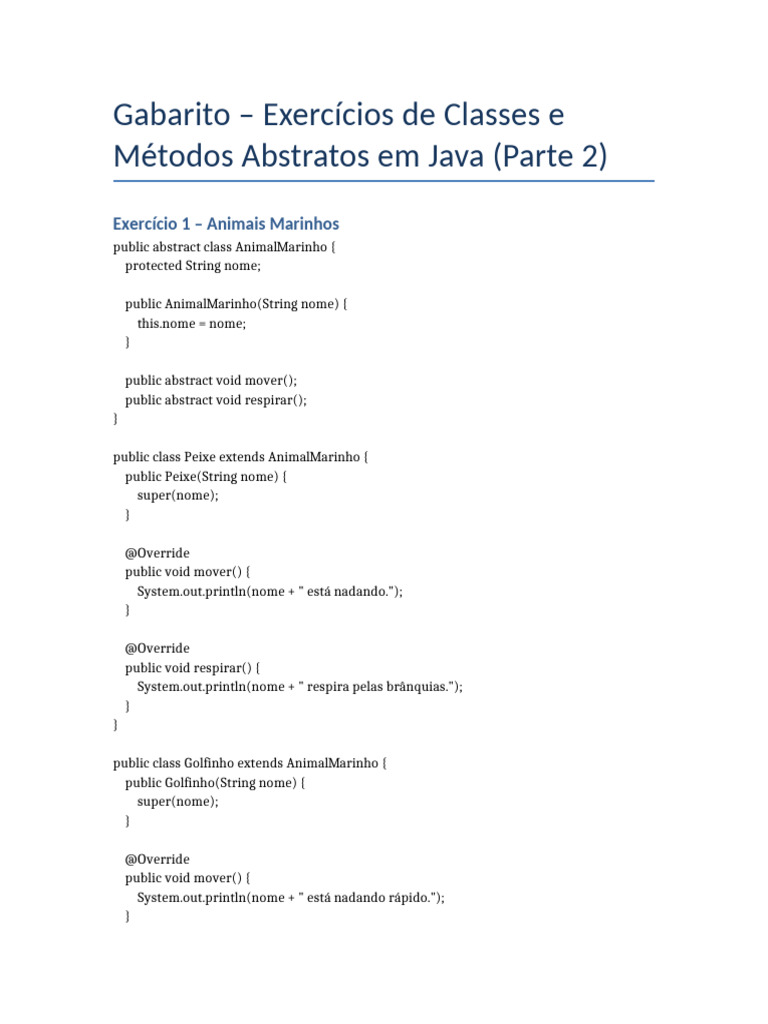 Gabarito Exercicios Abstratos Java Parte2 | PDF