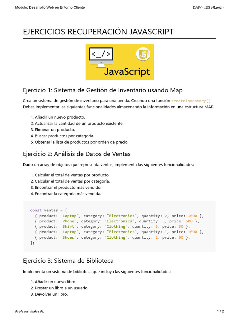 Ejercicios JavaScript | PDF | Desarrollo web | Tecnologías de la ...