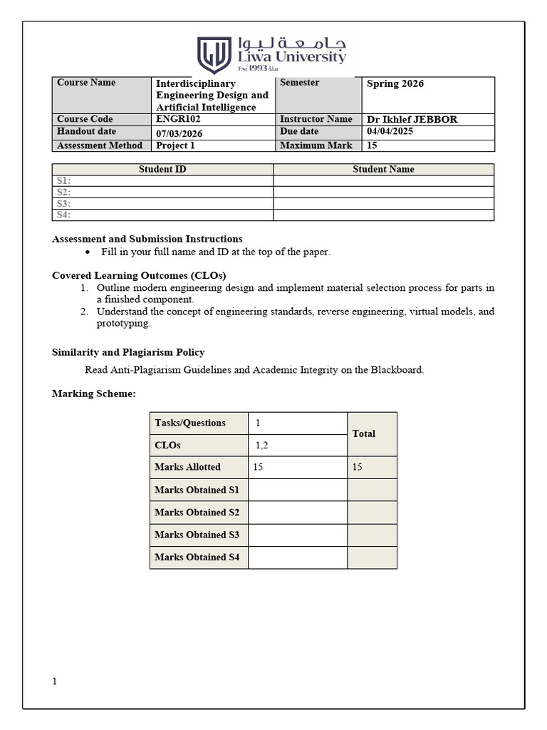 ENGR102 1 Project 1 | PDF | Communication | Artificial Intelligence