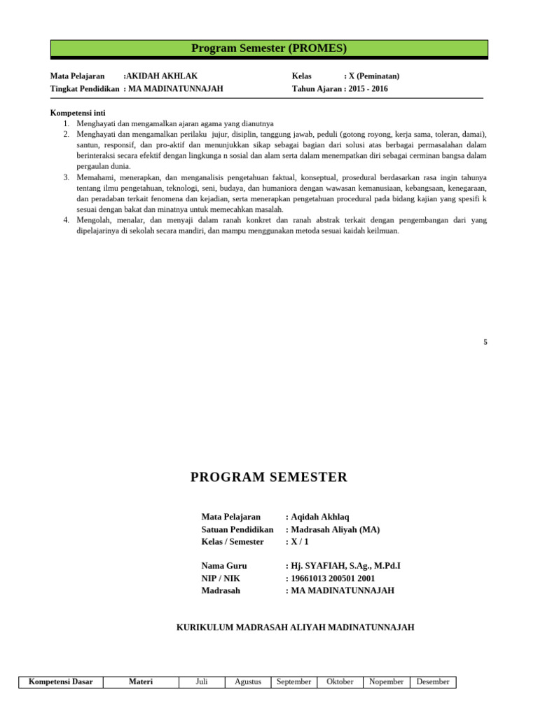 Pembelajaran Program Semester Kur 13 Kls X | PDF