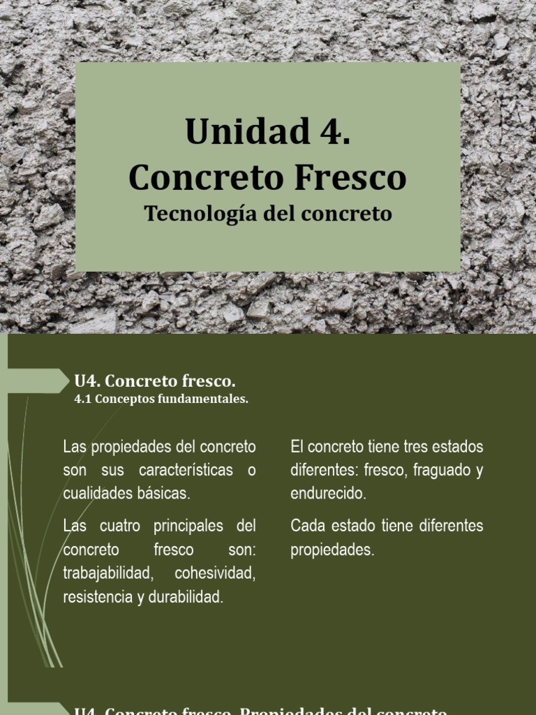 Unidad 4. Concreto Fresco | PDF | Hormigón | Cemento