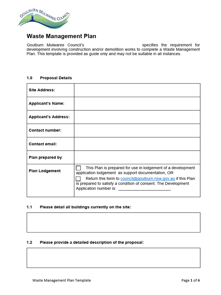 Waste Management Plan Template | PDF | Waste | Recycling