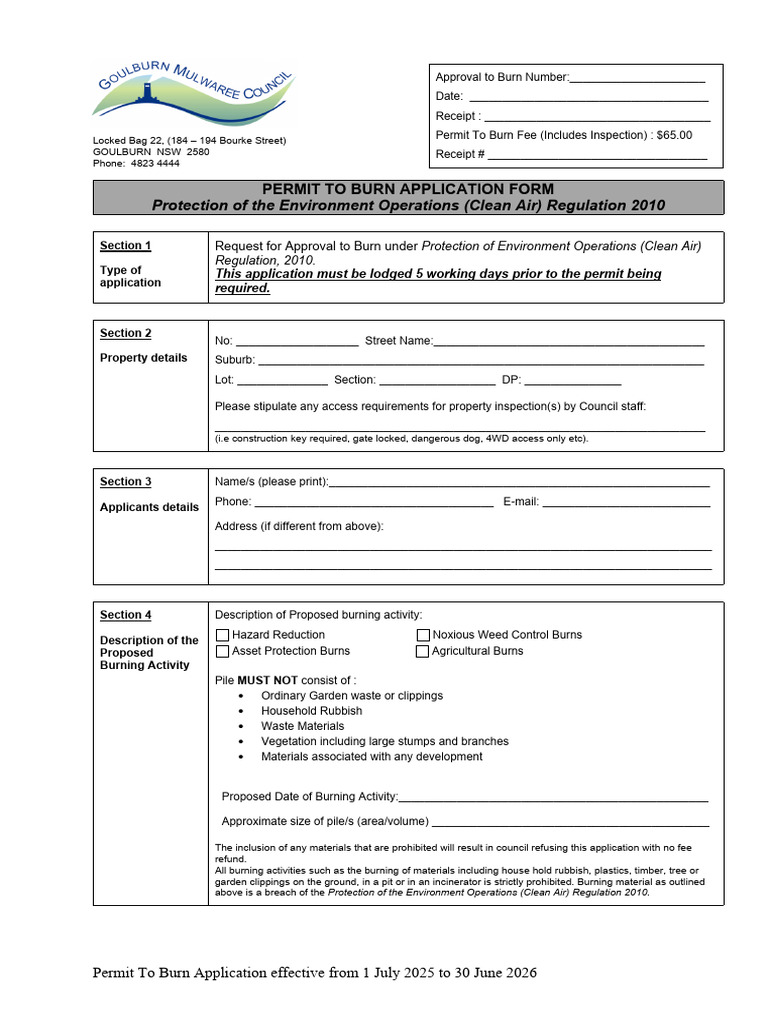 Permit To Burn 1 July 2025 To 30 June 2026 | PDF | Waste | Natural ...