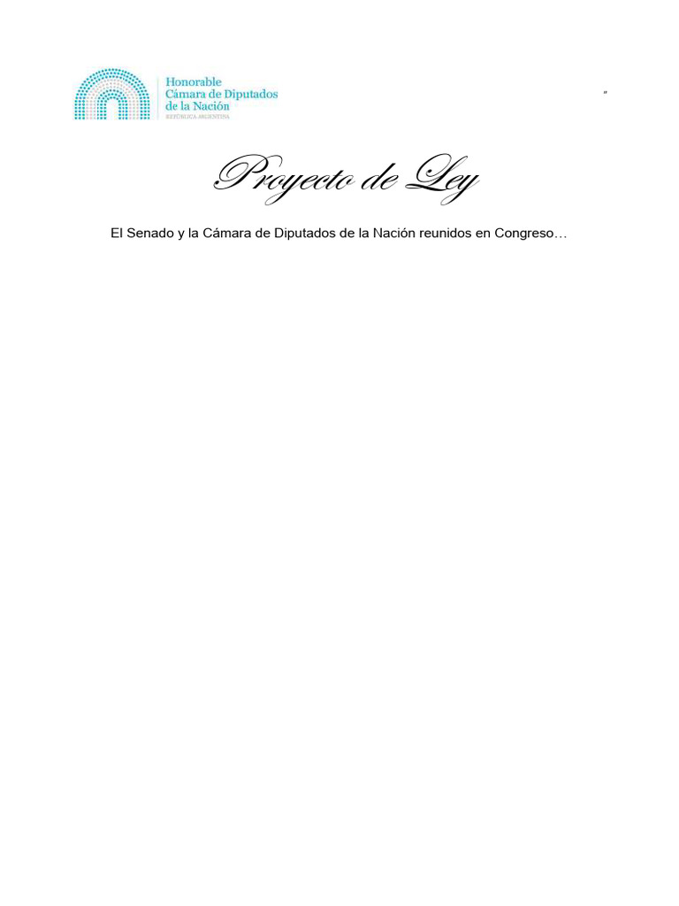 Proyecto de Ley: El Senado y La Cámara de Diputados de La Nación ...
