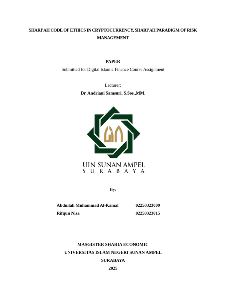 Tm 9-Shari’Ah Code of Ethics in Cryptocurrency, Shari’Ah Paradigm of ...