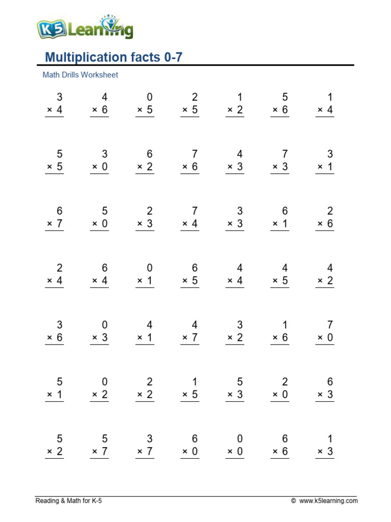 Multiplication Facts to 7 c | PDF