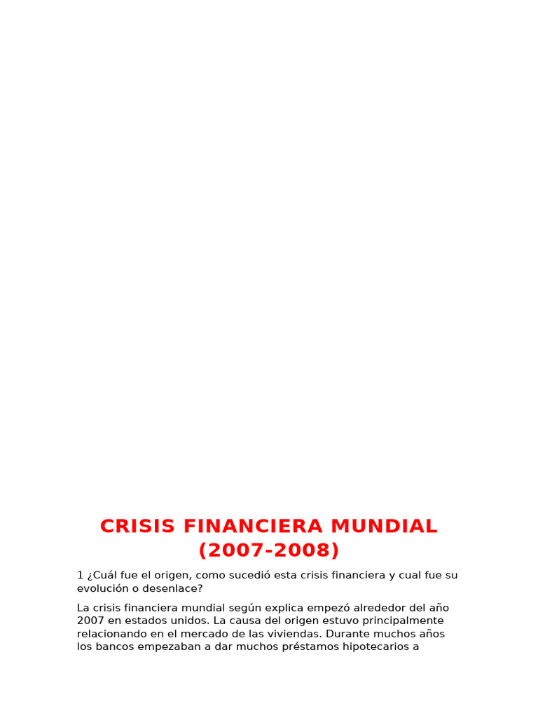 Crisis Financiera Mundial | PDF | Bancos | La política monetaria