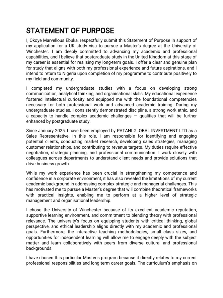 Statement of Purpose for Marvellous-wps Office | PDF | Leadership ...