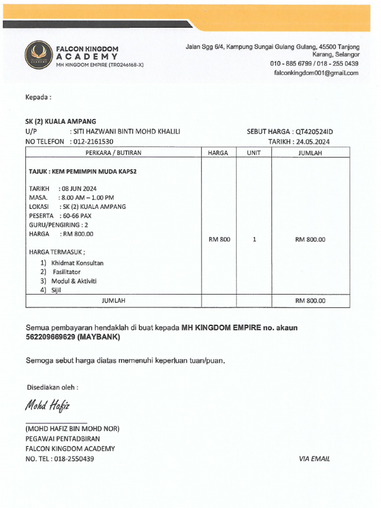 Sebut Harga Kem Pemimpim Muda | PDF