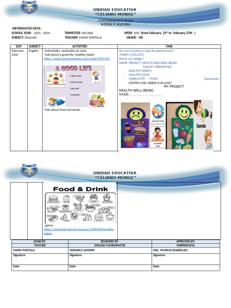 5th. 8th Week Agenda Semanal | PDF
