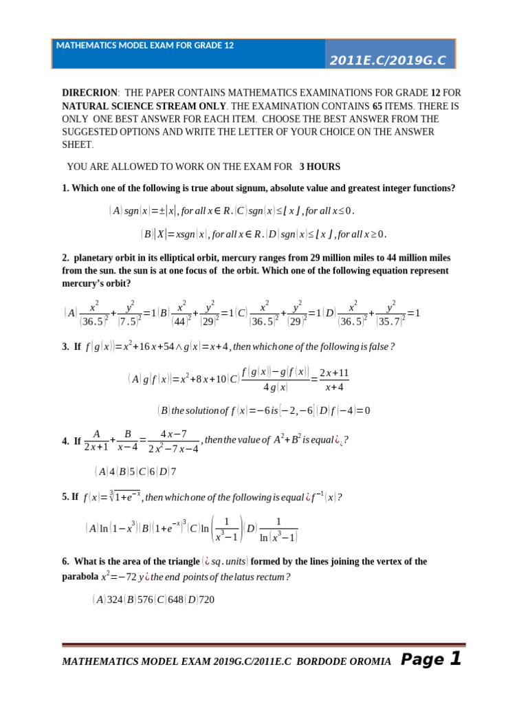 MATHS For NATURAL Model Exam | PDF | Mathematical Concepts | Geometry