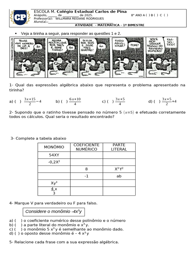 Operaçoes Com Monomios e Polinomios | PDF | Álgebra abstrata | Álgebra