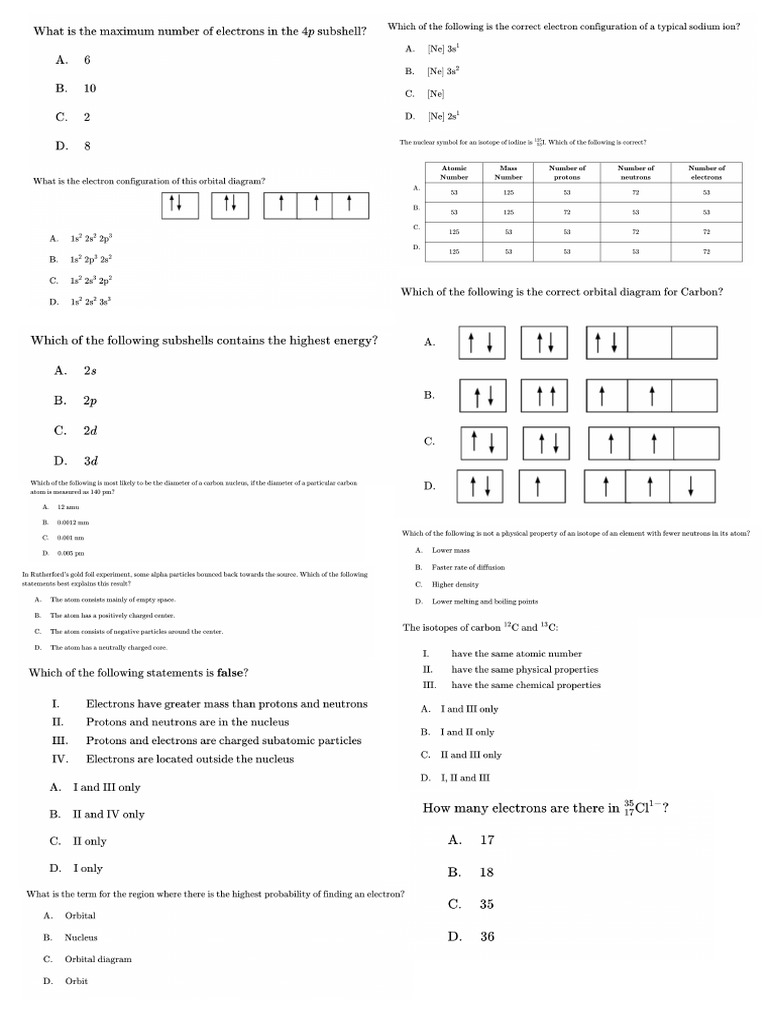 Atomic Structure Practice Questions | PDF
