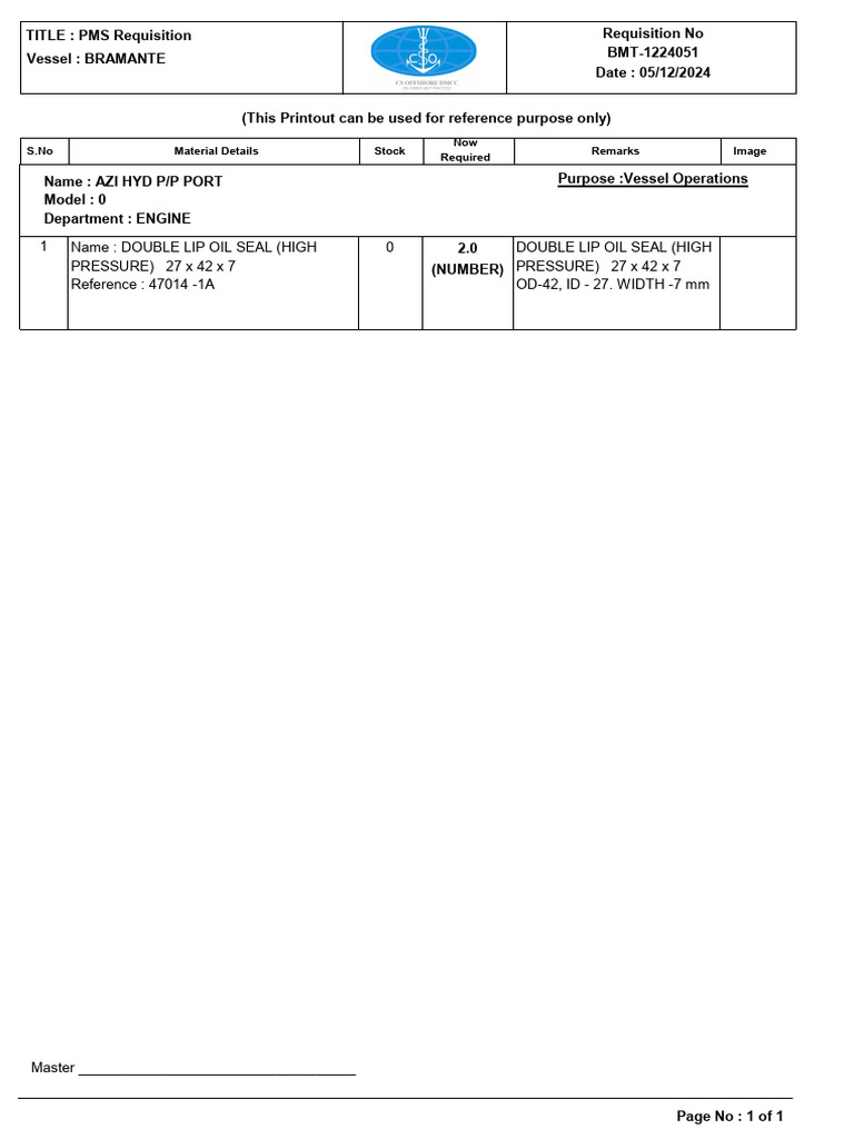 Bmt 1224051 Azimuth Hyd Pump Oil Seal | PDF