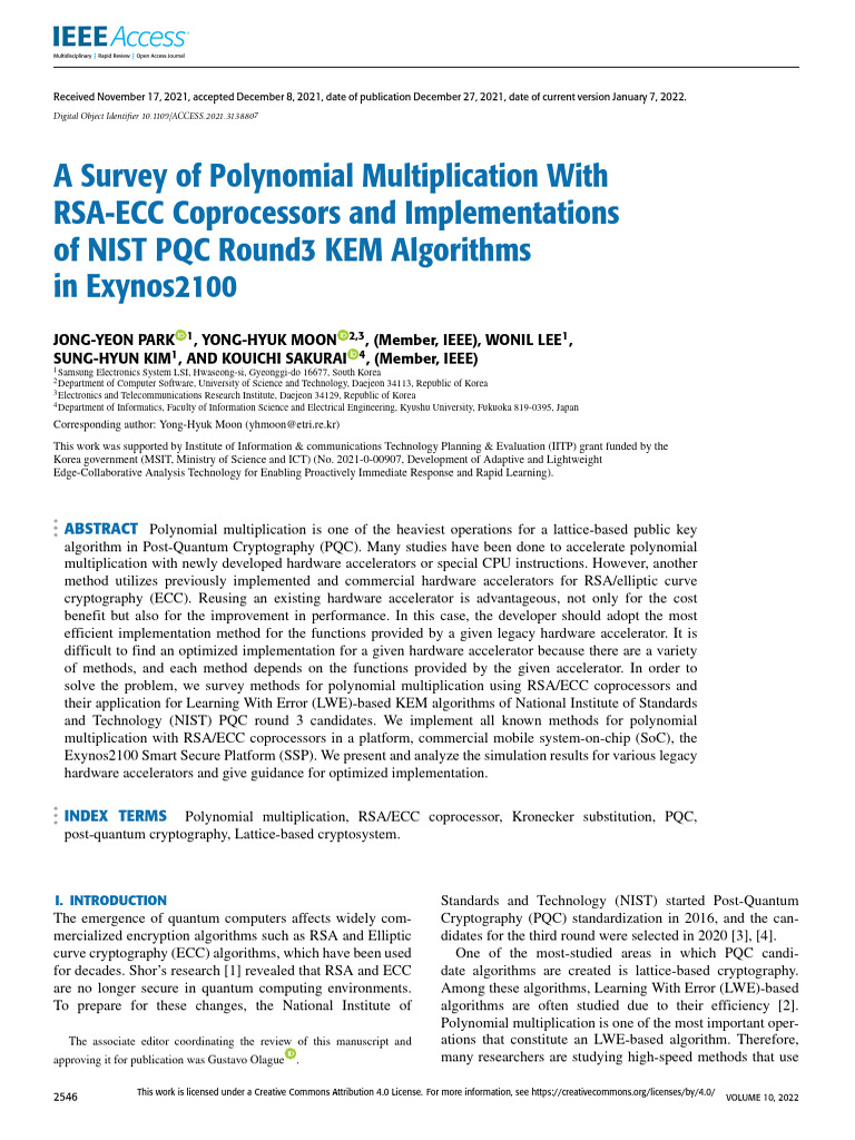 A Survey of Polynomial Multiplication With RSA-ECC Coprocessors and ...