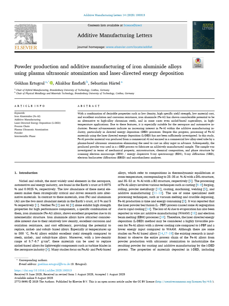 Powder Production and Additive Manufacturing of Iron Aluminide Alloys ...