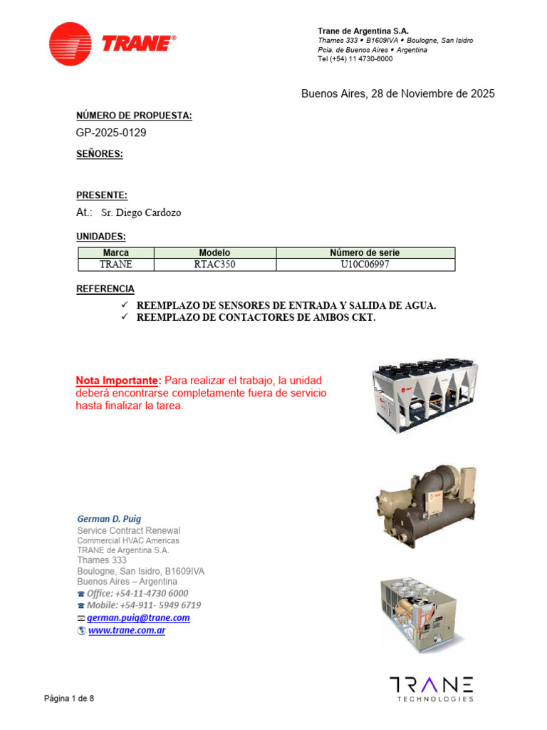 RTAC350 - Presupuesto Trane | PDF | Daños y perjuicios | Business