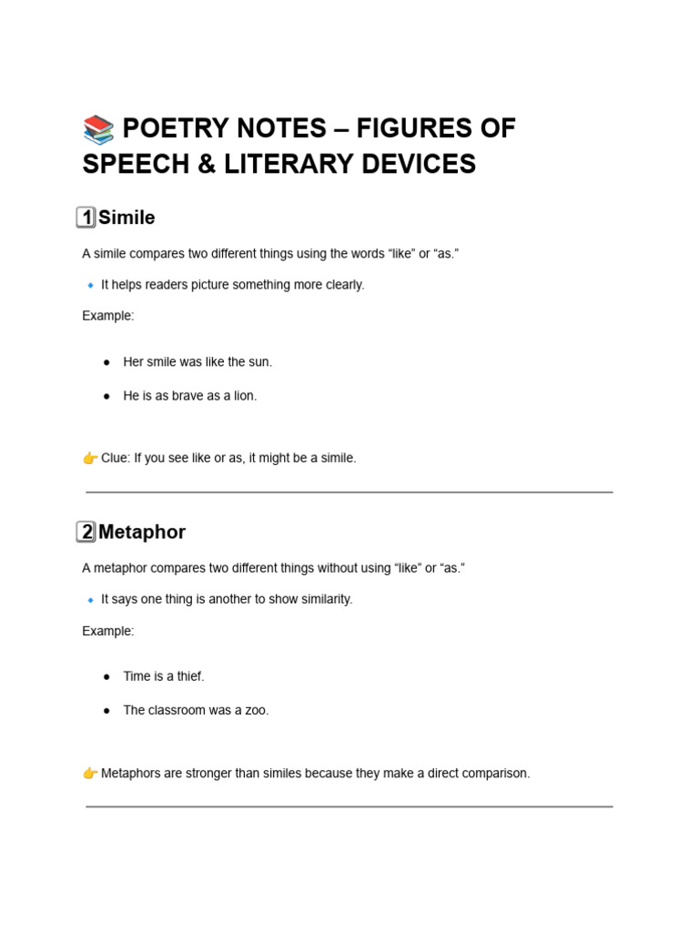 ? Poetry Notes - Figures of Speech & Literary Devices | PDF