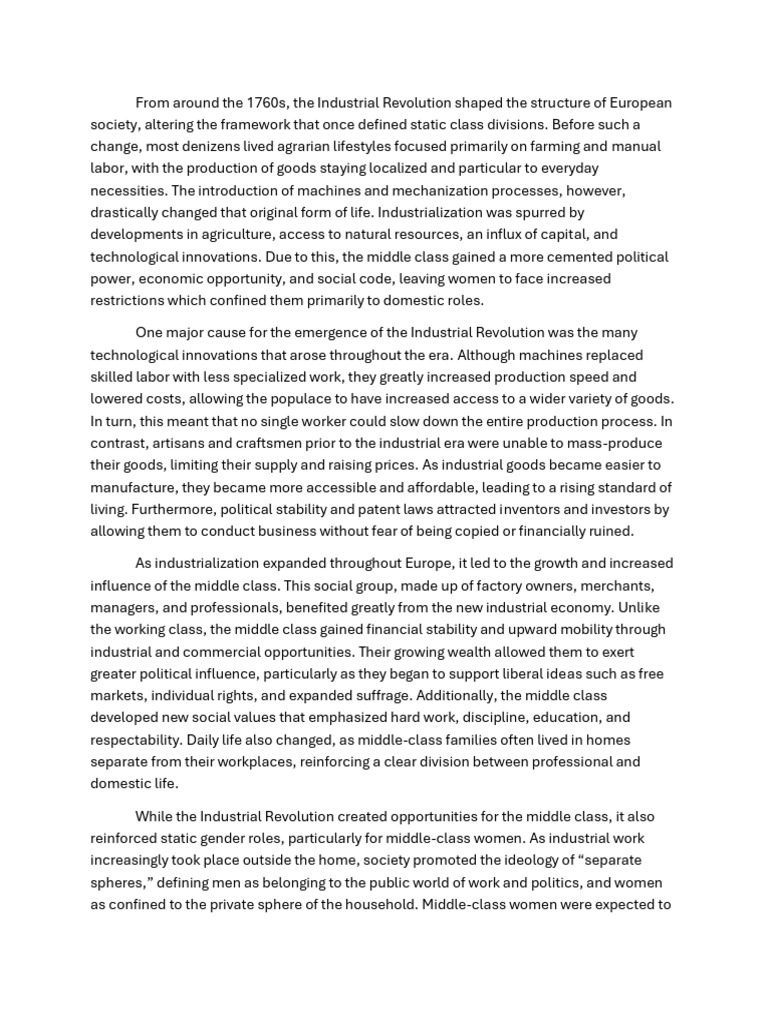 AP World Industrial Revolution Long Essay | PDF | Industrial Revolution ...