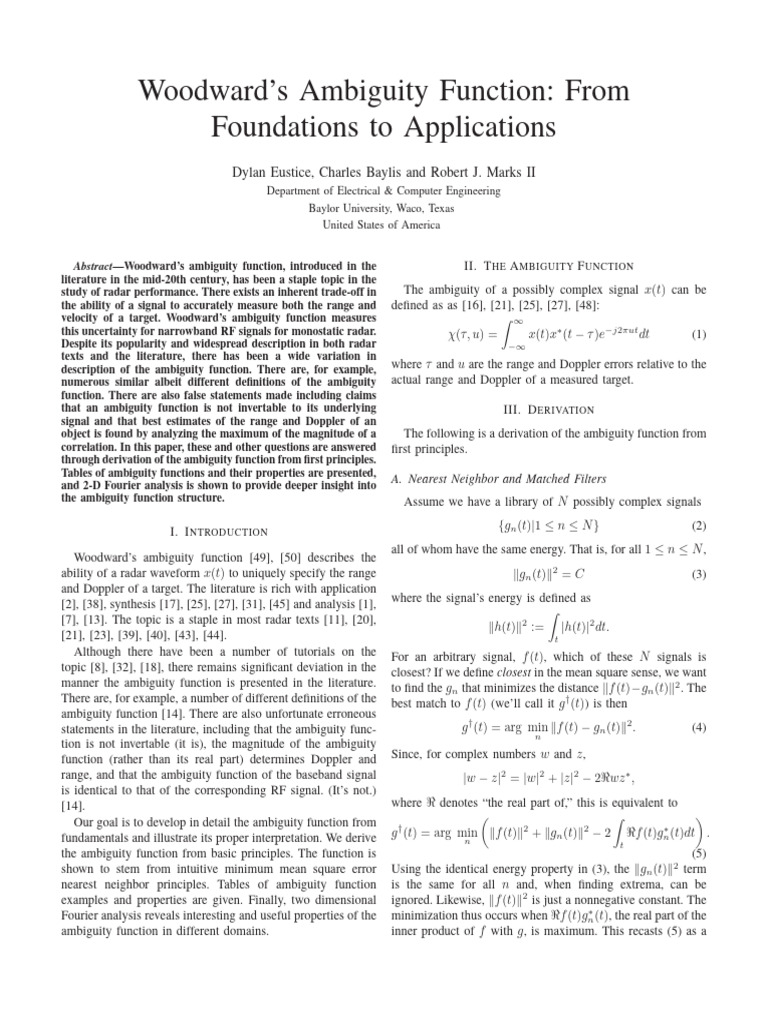 Woodward’s Ambiguity Function: From Foundations to Applications | PDF ...
