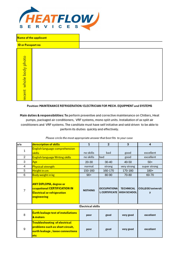 Heat Flow Services Form | PDF | Air Conditioning | Electric Power