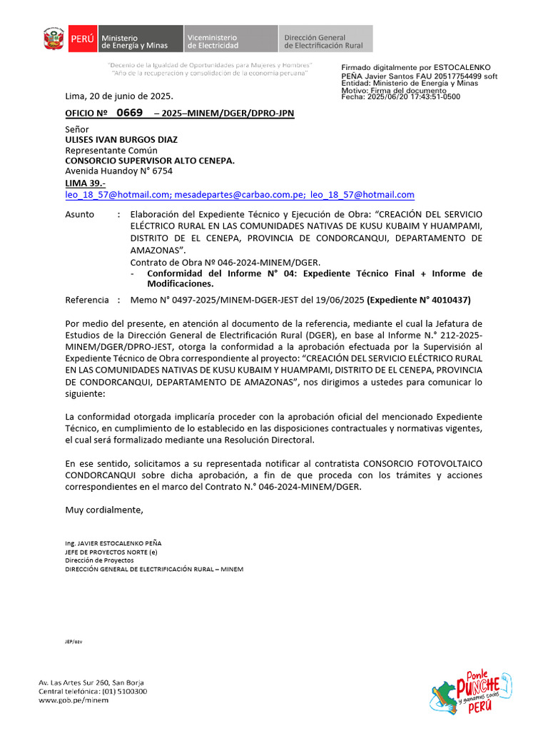 Oficio #0669-2025-Minem-Dger-Dpro-Jpn | PDF