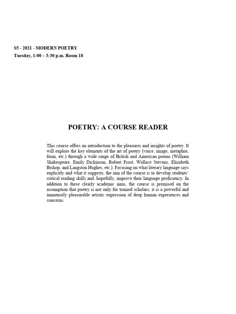 Poetry Course Reader | PDF