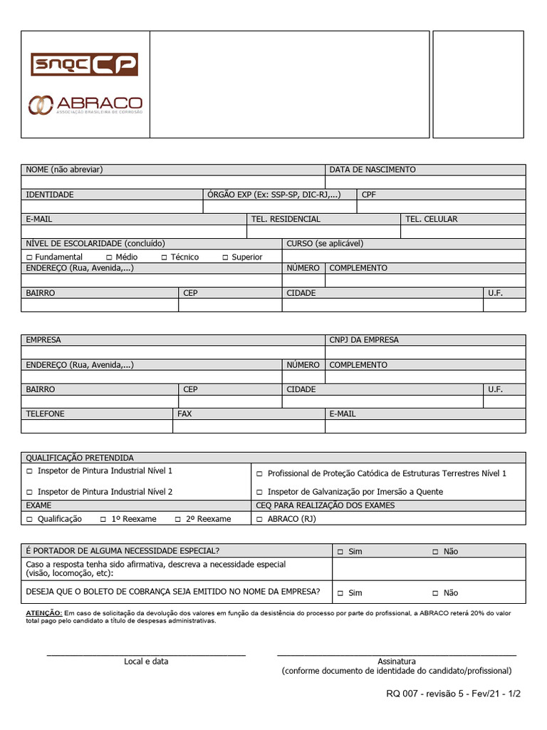 RQ 007 Rev 5 Formulario para Solicitacao de Exame de Qualificacao e ...