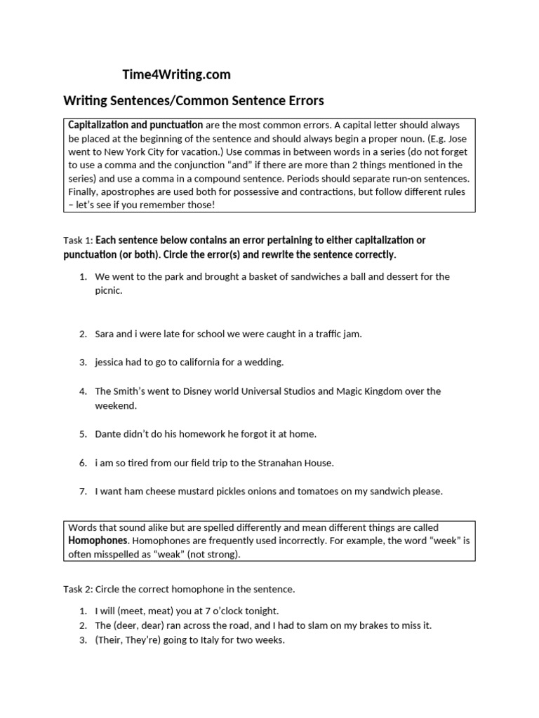 Writing Sentences, Common Sentence Errors2 | PDF | Comma | Language ...