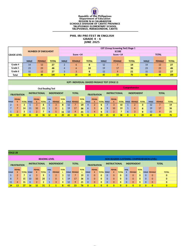 Summary Grades 4-6 Phil Iri in English | PDF