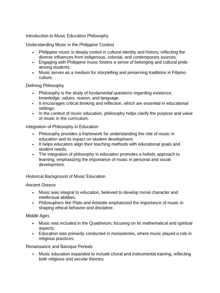 Transcript of the Music Education Philosophy | PDF | Music Education