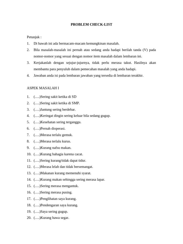 Problem Check List | PDF