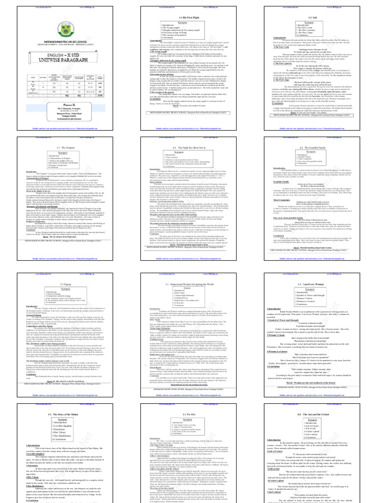 10th English Unit Wise Paragraph Study Materials English Medium PDF ...