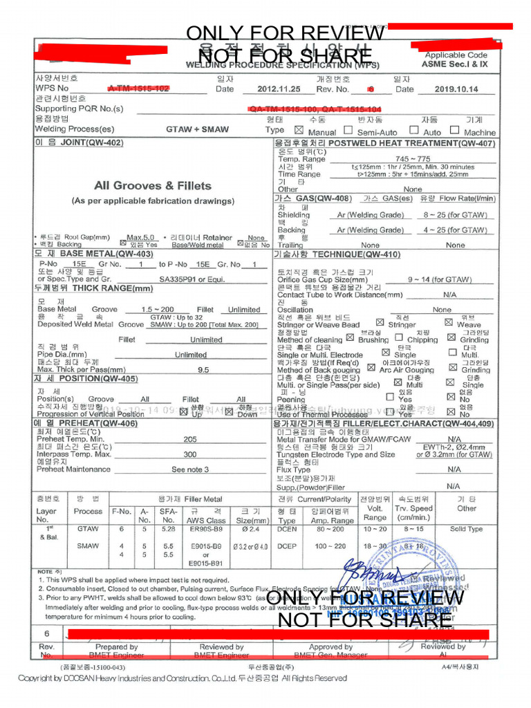 WPS MATERIAL P91 to P91 - Approved Korean Engineer | PDF