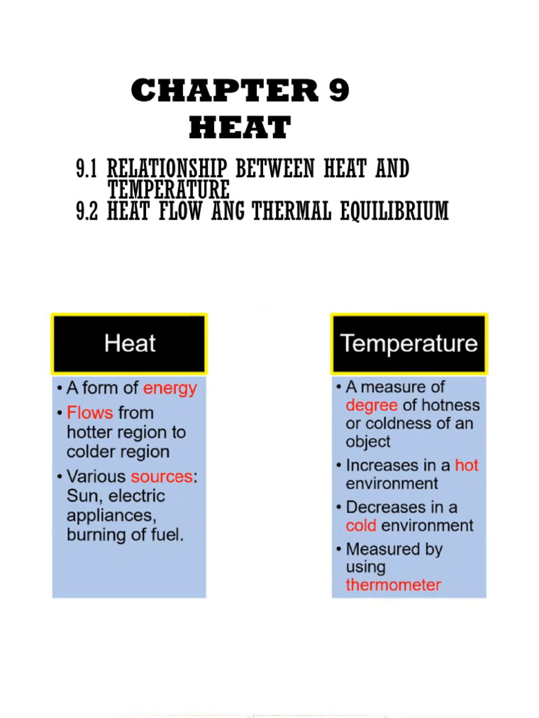 t2 9.1 Relationship Btween Heat n Temp 9.2 Heat Flow n Thermal ...