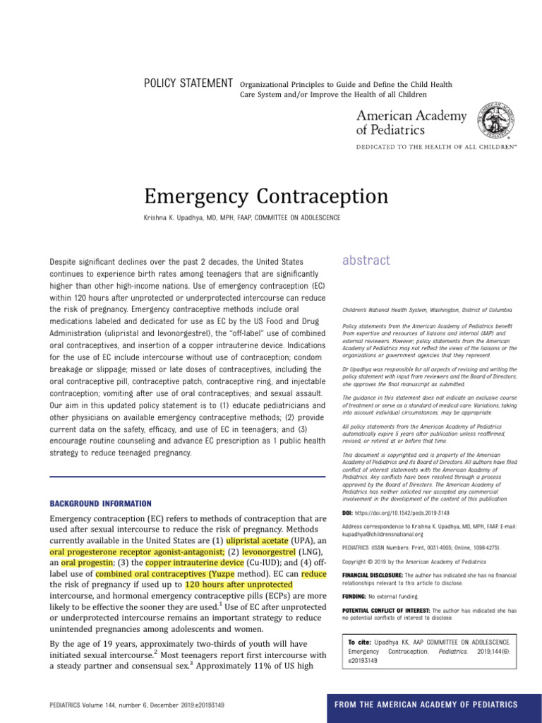 Contraception Emergency | PDF | Birth Control | Combined Oral ...