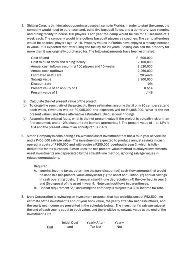 Capital Budgeting Problems | PDF | Depreciation | Book Value
